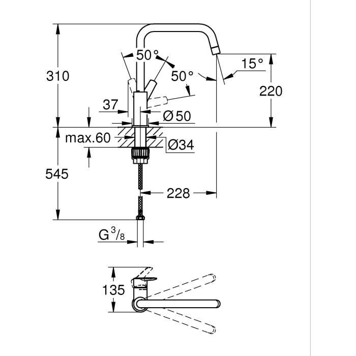 GROHE Start Kitchen Tap - Matte Black - Single-Lever - High Spout - 150° Swivel