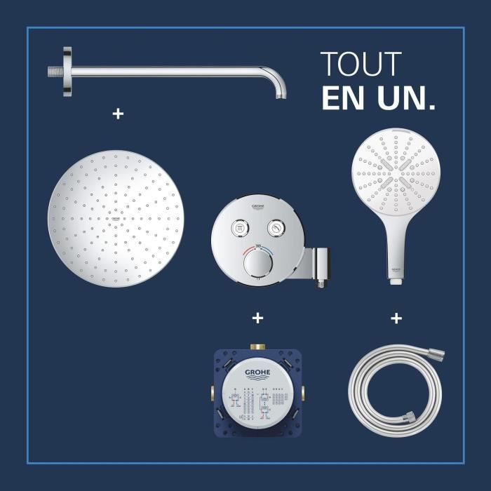 GROHE Concealed Shower Set - All Spray Patterns - Thermostatic Mixer - 34877000 - Grey