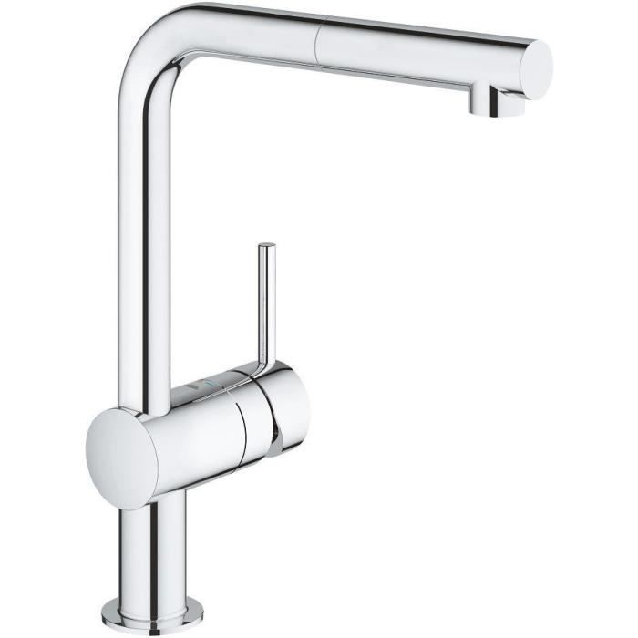 GROHE Minta 32168000 Kitchen Mixer Tap - Pull-Out Spray Head - L-Shaped Spout - 360° Swivel Spout - Chrome