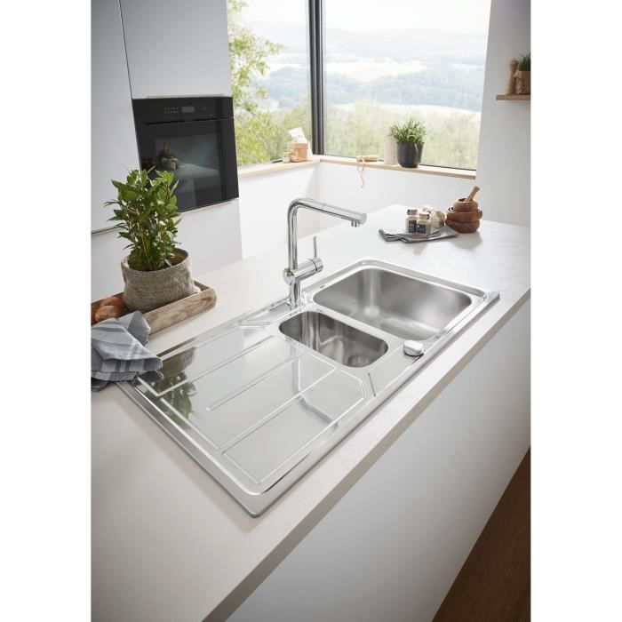 GROHE Minta 32168000 Kitchen Mixer Tap - Pull-Out Spray Head - L-Shaped Spout - 360° Swivel Spout - Chrome