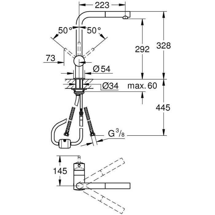 GROHE Minta 32168000 Kitchen Mixer Tap - Pull-Out Spray Head - L-Shaped Spout - 360° Swivel Spout - Chrome