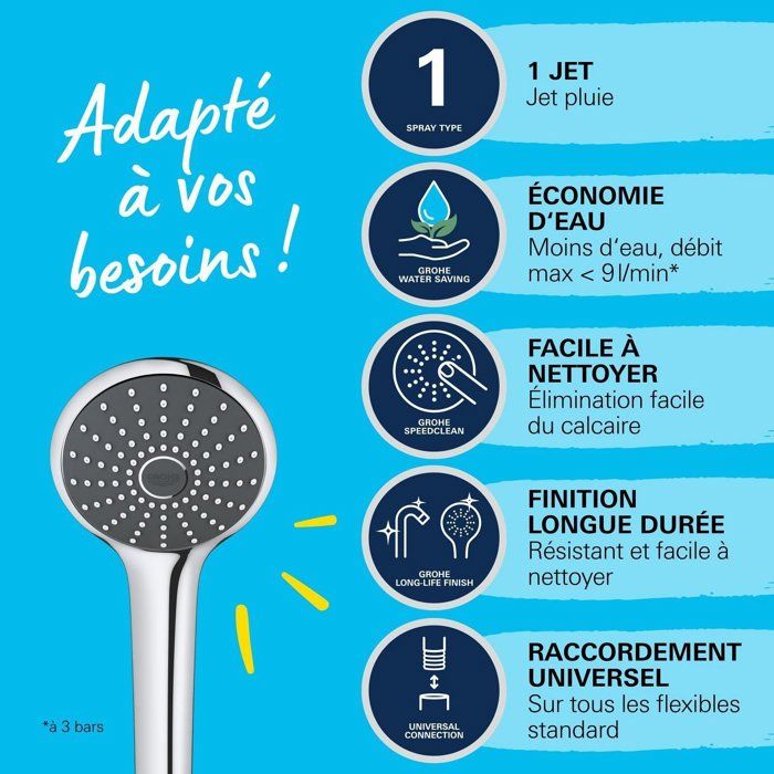 GROHE Vitalio Joy 110 Single-Jet Hand Shower - EcoJoy - StarLight Chrome - Inner WaterGuide