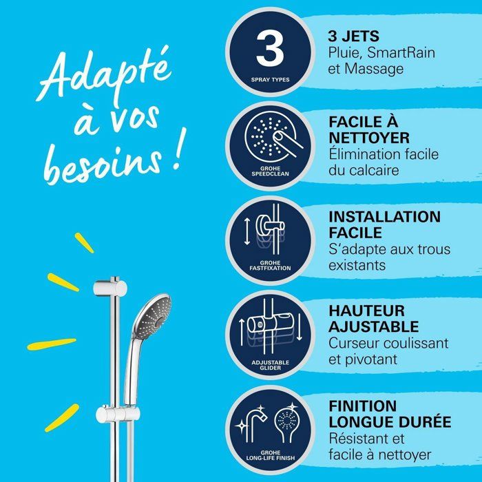 GROHE Vitalio Joy 110 Massage 3-Jet Shower Set - Smooth Hose, Anti-Twist System