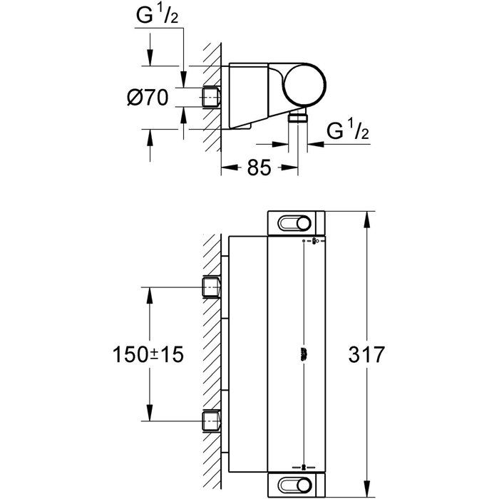 GROHE Mitigeur thermostatique douche ½ Grohtherm 2000 34469001 - Porte-savon - Limiteur de température - Economie d'eau - Chrome