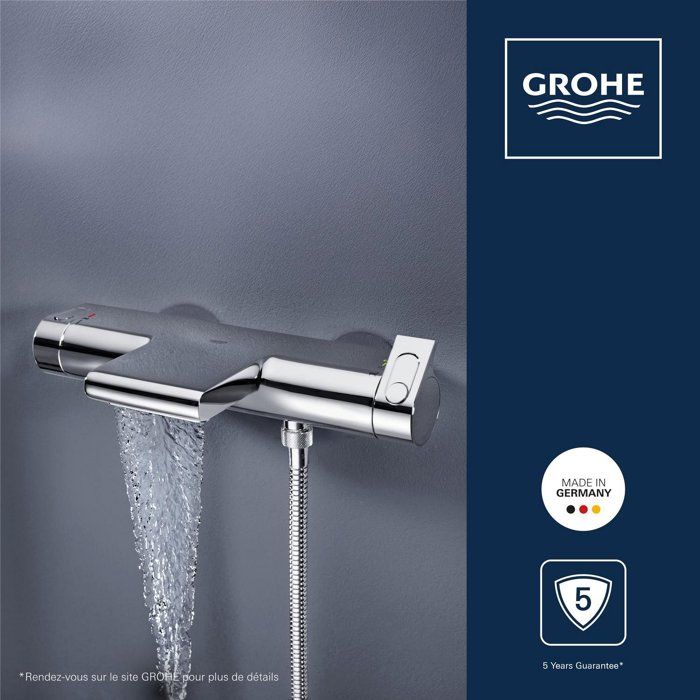 GROHE Grohtherm 2000 Thermostatic Wall-Mounted Bath/Shower Mixer - Waterfall Jet - Chrome