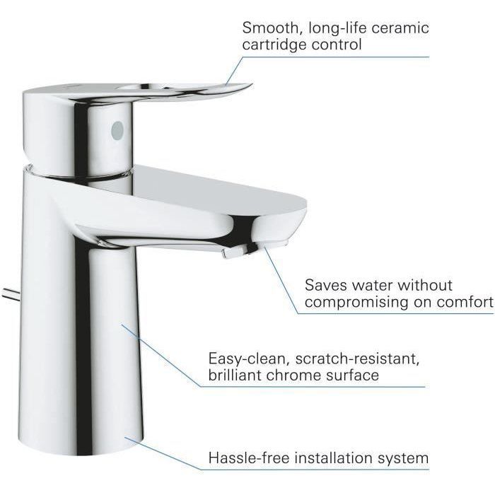 GROHE Basin Mixer Tap - Bauloop - Size S - Chrome - Water Saving