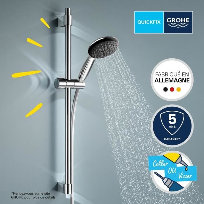 GROHE Shower Set with 2-Jet Shower Head, 60 cm Bar and 1.75 m Hose - Vitalio Start 110 27948001 - Water Saving - Chrome