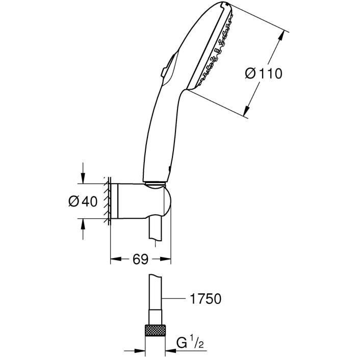 GROHE Vitalio Start 110 Shower Set - 2-Spray Shower Head - Holder and Hose - Water Saving - 27950001