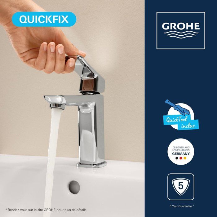 GROHE DICE Basin Mixer Tap - Size M - Click-clack Waste - Chrome