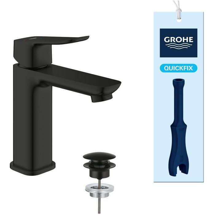 GROHE DICE Basin Mixer Tap - Size M - Ch3 Cartridge & Click-clack - Matte Black