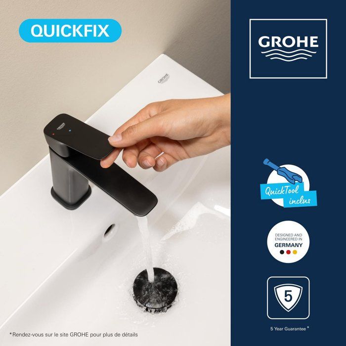 GROHE DICE Basin Mixer Tap - Size M - Ch3 Cartridge & Click-clack - Matte Black