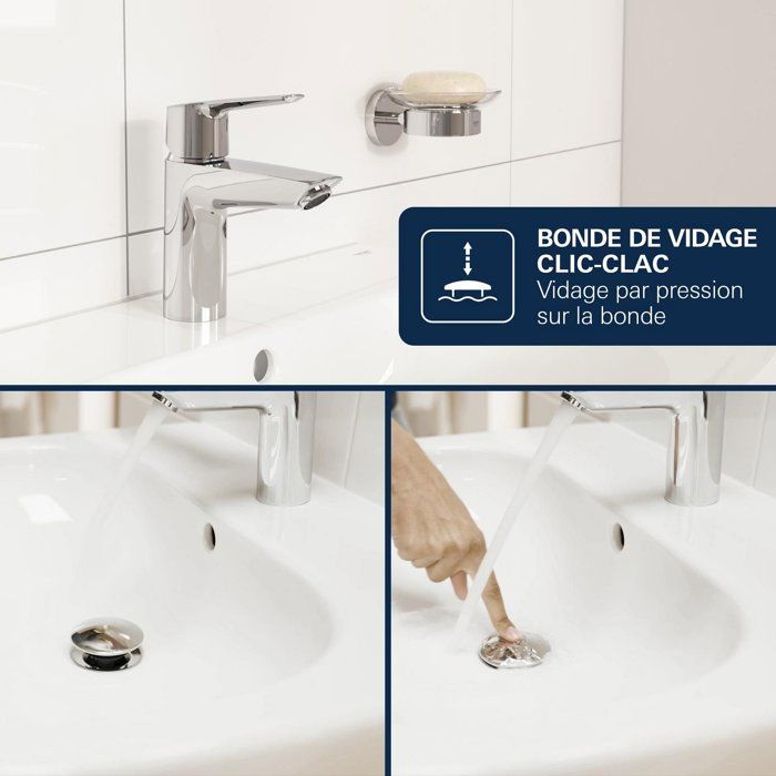 GROHE Basin Mixer Tap - Size S - Ch3 Cartridge & Click-clack Waste - Chrome