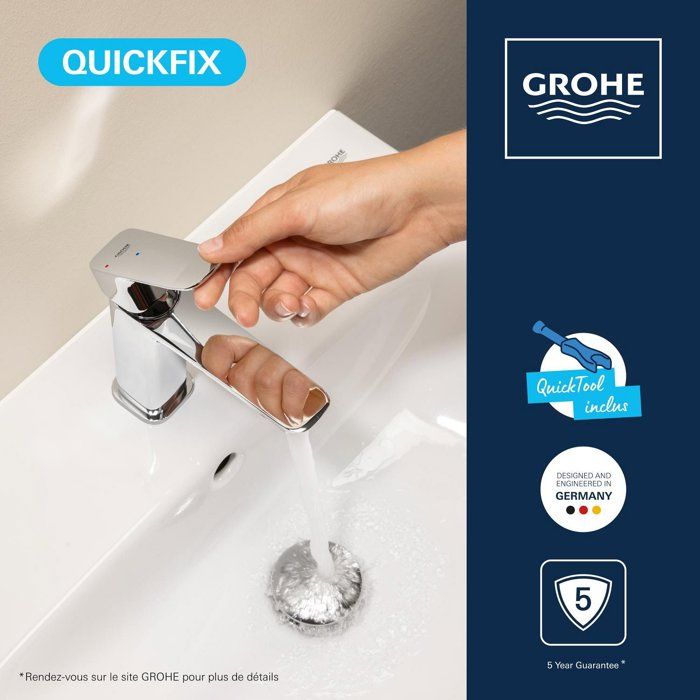 GROHE Basin Mixer Tap - Size S - Ch3 Cartridge & Click-clack Waste - Chrome