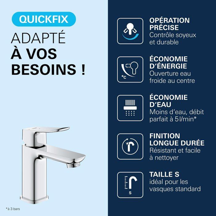 GROHE Basin Mixer Tap - Size S - Ch3 Cartridge & Click-clack Waste - Chrome