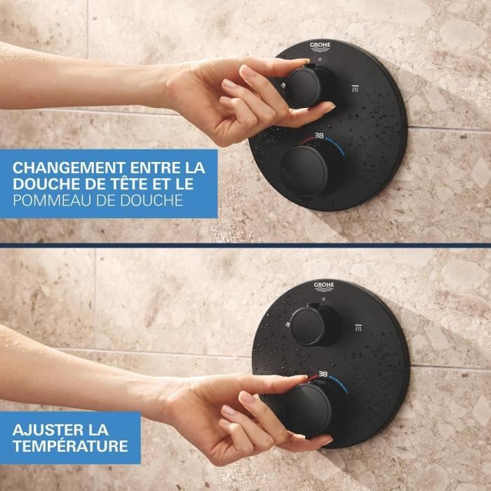 Ensemble de douche encastré - 1 + 2 jets - Mitigeur thermostatique - GROHE - 348832430 - Noir