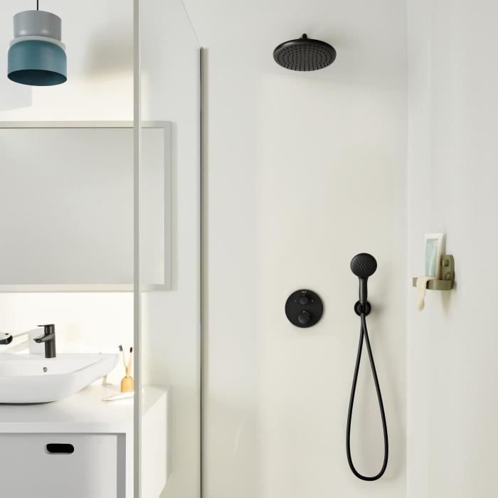 Ensemble de douche encastré - 1 + 2 jets - Mitigeur thermostatique - GROHE - 348832430 - Noir
