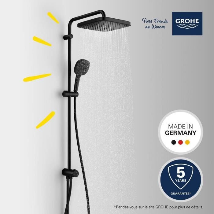GROHE Vitalio Comfort 250 Shower Column - Manual Diverter - Water Saving - Matte Black - 266982431