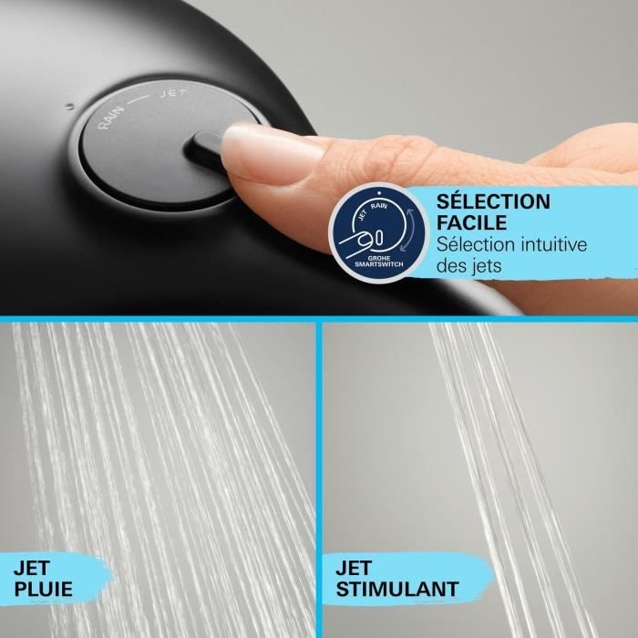 GROHE Vitalio Comfort 250 Shower Column - Manual Diverter - Water Saving - Matte Black - 266982431