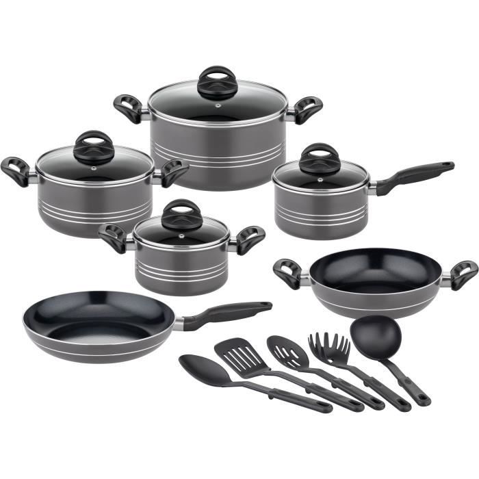 GSW MILANO GREY Cookware Set - 15 Pieces - Solid Aluminum - Induction Compatible - Grey