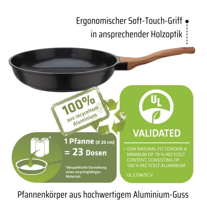 GSW NATURAL FIT Frying Pan - 20 cm - 100% Recycled Cast Aluminum - Induction