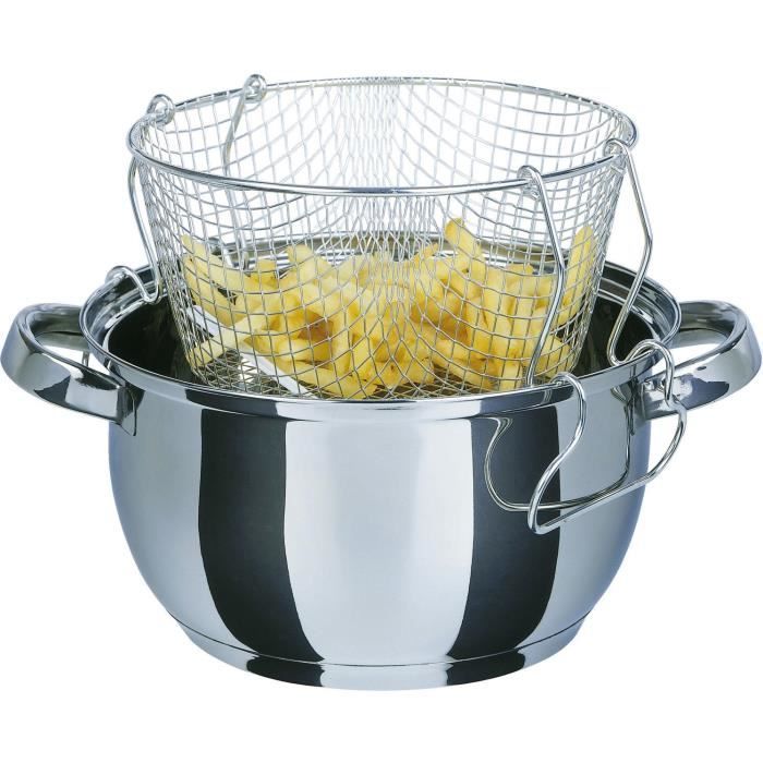 GSW Deep Fryer - 22 cm - Induction Compatible - Stainless Steel with Glass Lid