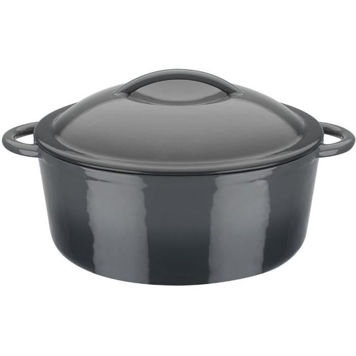 GSW Cast Iron Casserole Dish - 24 cm - Round - Induction Compatible - GREY SHADOW
