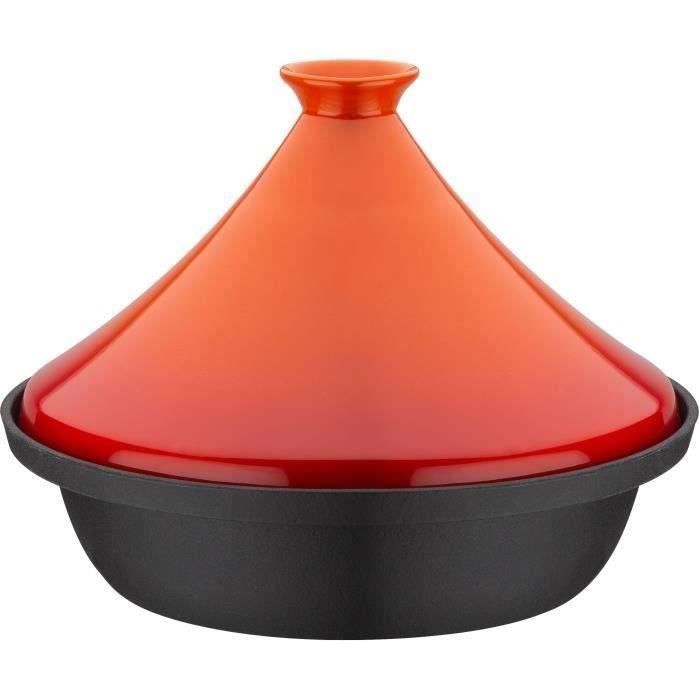 GSW Tagine - Solid Cast Iron - 30 x 22 cm - Induction - Ceramic Lid - Orange