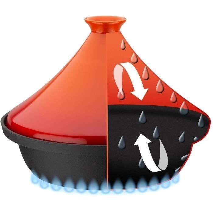 GSW Tagine - Solid Cast Iron - 30 x 22 cm - Induction - Ceramic Lid - Orange