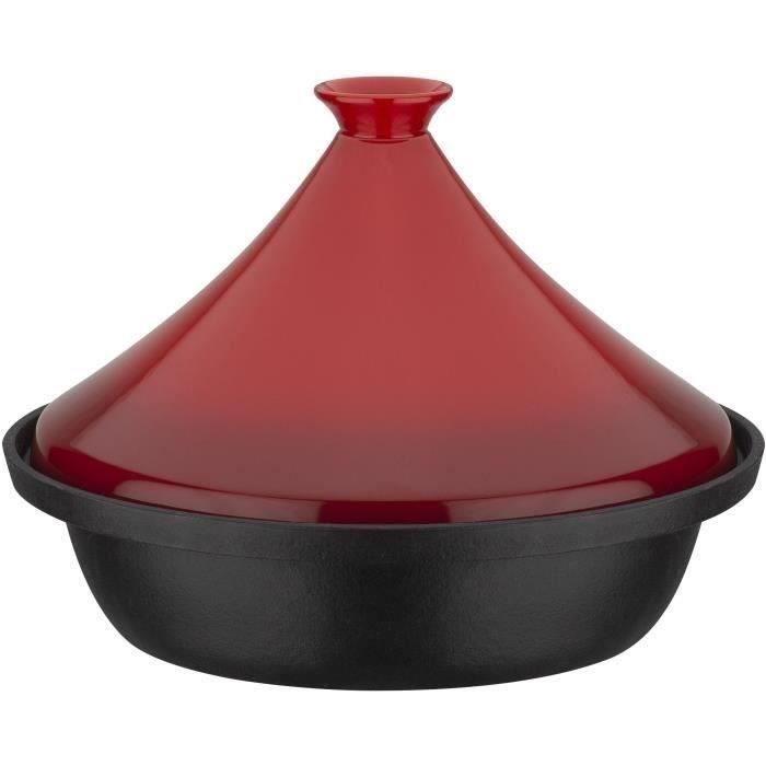 GSW Tagine - Solid Cast Iron - 30 x 22 cm - Ceramic Lid - Induction Compatible - Red
