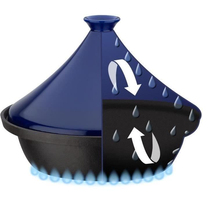 GSW Tagine - Solid Cast Iron - 30 x 22 cm - Ceramic Lid - Induction Compatible - Blue