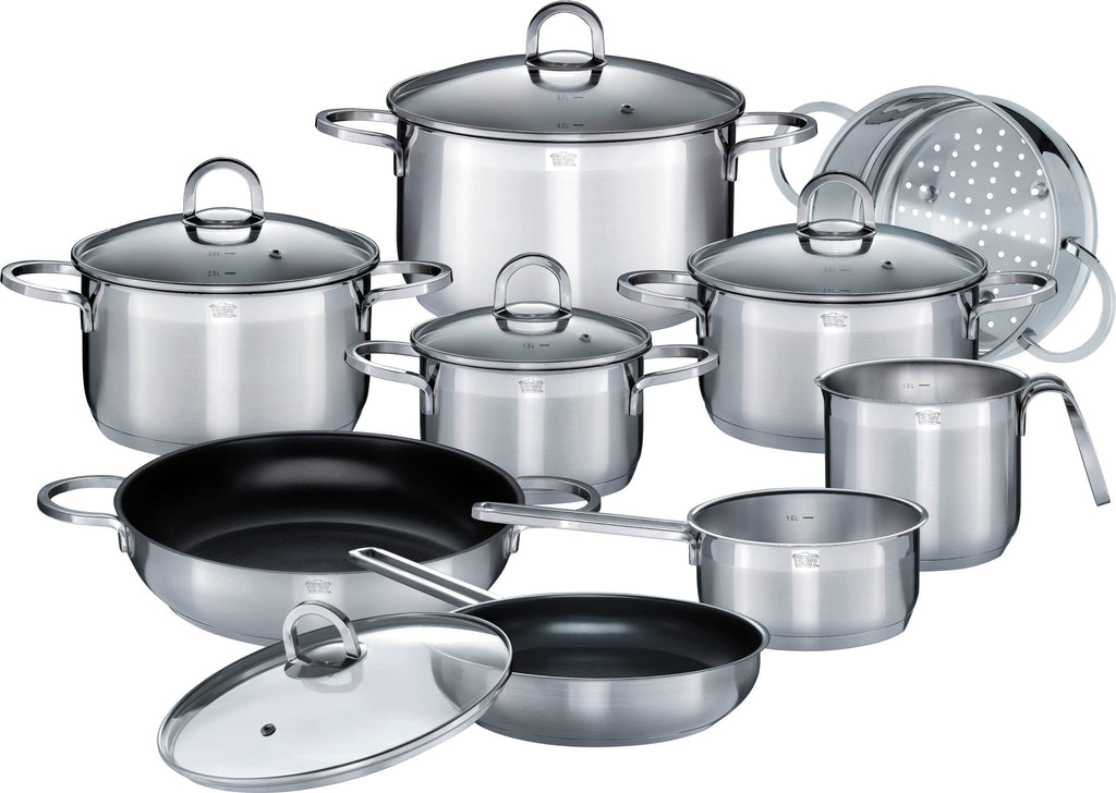 GSW ALARA Cookware Set - 14 Pieces - Solid 18/10 Stainless Steel - Induction Compatible