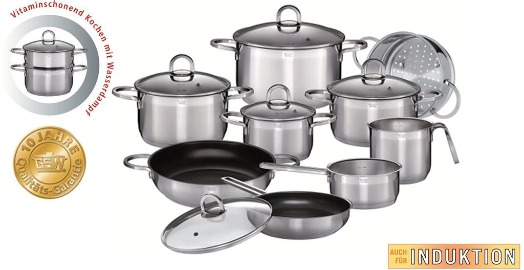 GSW ALARA Cookware Set - 14 Pieces - Solid 18/10 Stainless Steel - Induction Compatible