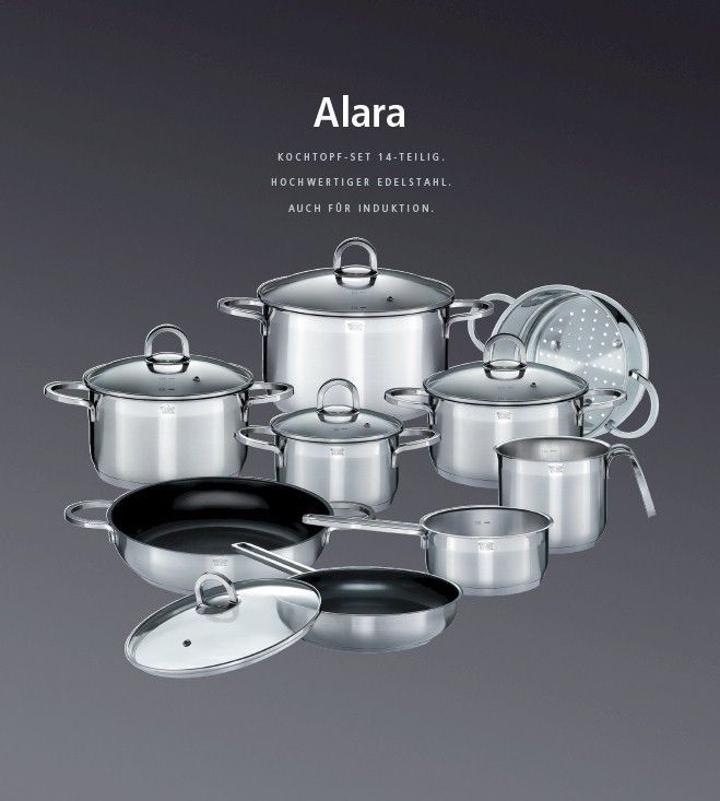 GSW ALARA Cookware Set - 14 Pieces - Solid 18/10 Stainless Steel - Induction Compatible
