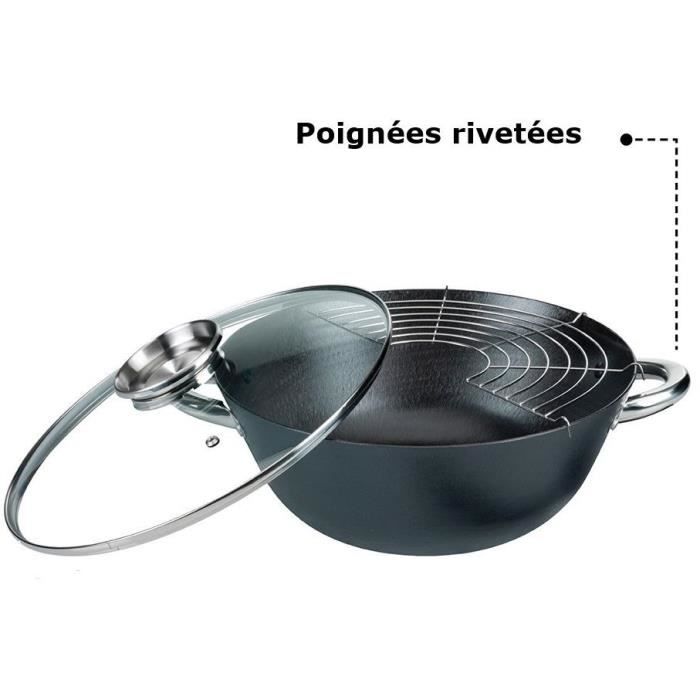 GSW Multi-function Wok Set - Cast Iron - 32 cm - Suitable for All Hobs Including Induction 5-piece