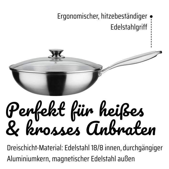 GSW Professional Wok - 32 cm - Solid Stainless Steel - Induction Compatible