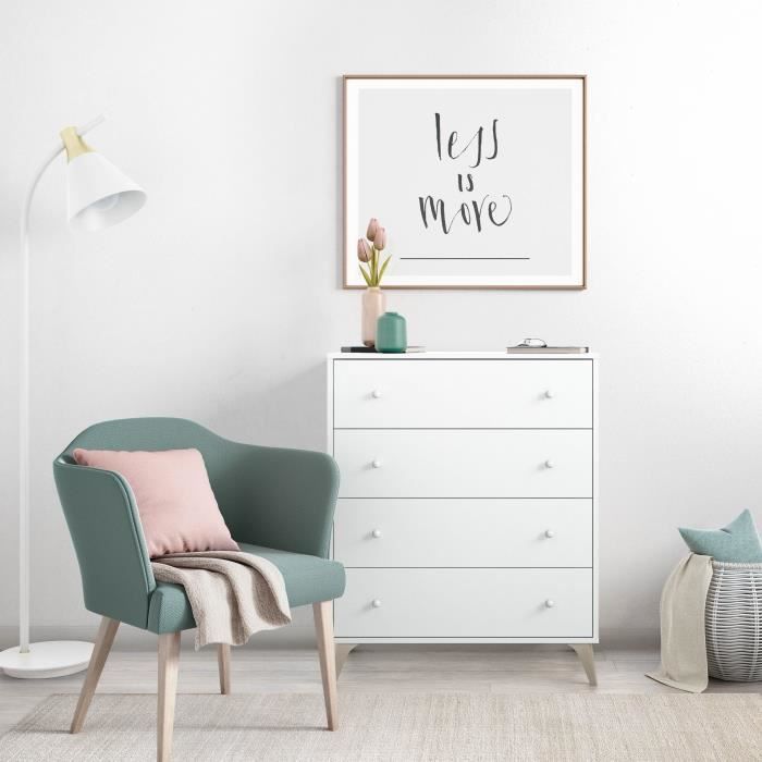 SWEET 4-Drawer Chest of Drawers - White Finish - W 77.5 x D 40 x H 95 cm