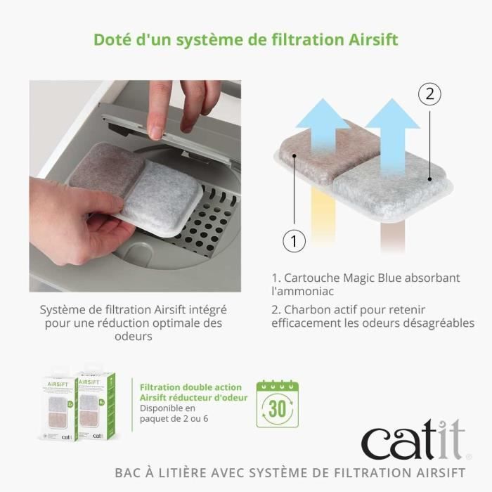 Maison de toilette Bac a litiere pour chat - CATIT - Airsift Jumbo - Systeme de filtration intégré - L. 57 x l. 50 x H. 46,5 cm