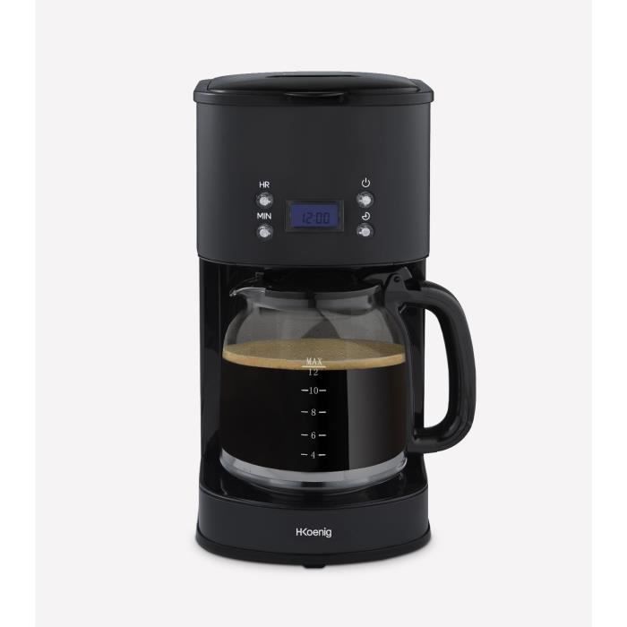 H.Koenig Programmable Coffee Maker - 1.5 L (12 Cups) - 1000 W - LCD Screen - Black and Stainless Steel - MG32