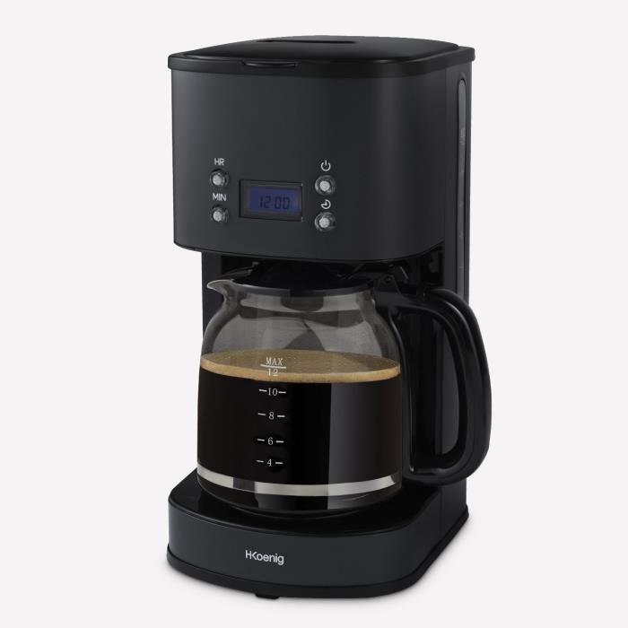 H.Koenig Programmable Coffee Maker - 1.5 L (12 Cups) - 1000 W - LCD Screen - Black and Stainless Steel - MG32