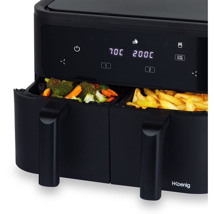 HKoeNIG Air Fryer - FRY900 - 9 L Capacity - Dual 4.5 L Tank - 8 Cooking Programs - 2400W