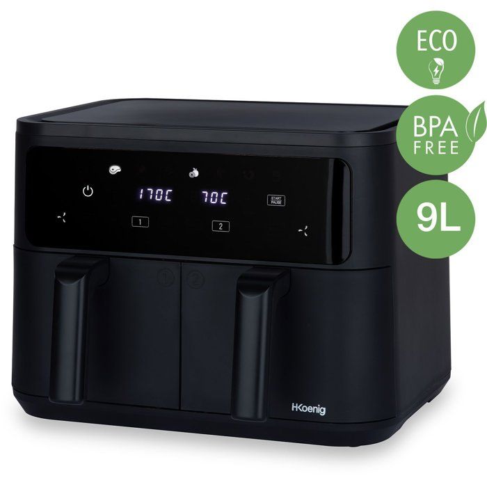 HKoeNIG Air Fryer - FRY900 - 9 L Capacity - Dual 4.5 L Tank - 8 Cooking Programs - 2400W