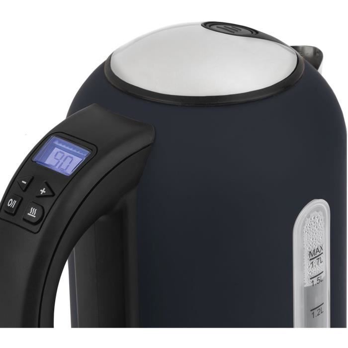 H.Koenig Boe56 Programmable Kettle - 1.7 L - 2200W - Adjustable Temperature - LCD Screen - Matte Midnight Blue and Stainless Steel