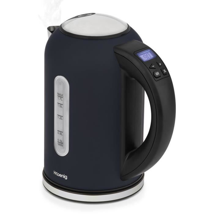 H.Koenig Boe56 Programmable Kettle - 1.7 L - 2200W - Adjustable Temperature - LCD Screen - Matte Midnight Blue and Stainless Steel