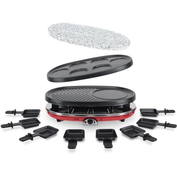 Appareil a raclette 4 en 1 HKoeNIG - RP418 - Juqu'a 8 personnes - 3 plaques interchangeables - Température réglable - 1500W