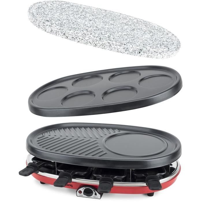 Appareil a raclette 4 en 1 HKoeNIG - RP418 - Juqu'a 8 personnes - 3 plaques interchangeables - Température réglable - 1500W