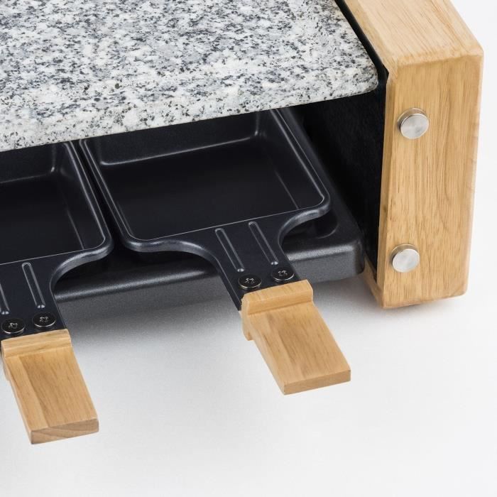 Appareil a raclette HKoeNIG - WOD8 - Jusqu'a 8 personnes - Pierre a cuire - Design Bois - 1200W