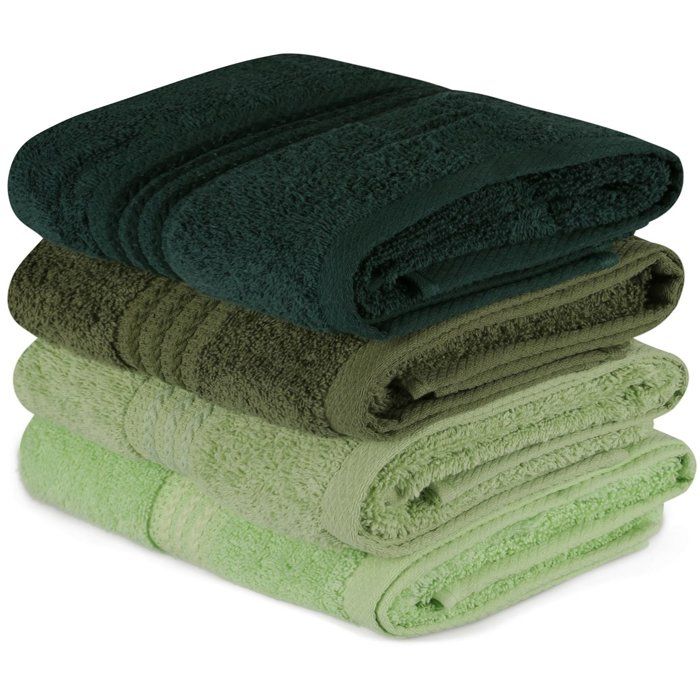 Set of 4 Hand Towels - 50 x 90 cm - 100% Cotton - Green