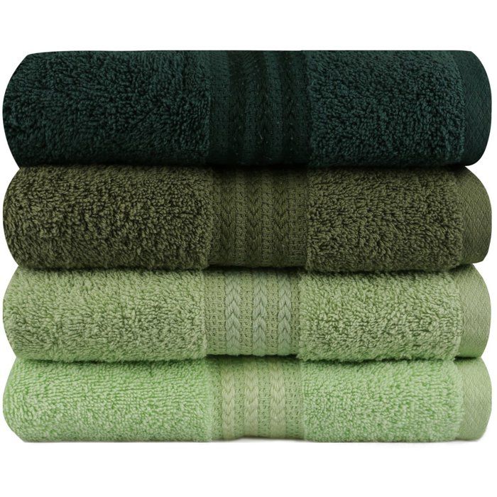 Set of 4 Hand Towels - 50 x 90 cm - 100% Cotton - Green