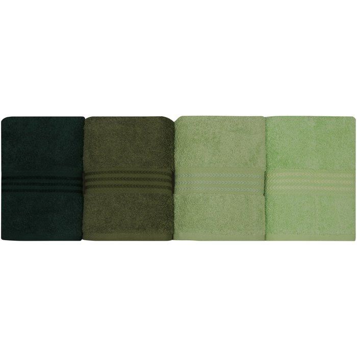 Set of 4 Hand Towels - 50 x 90 cm - 100% Cotton - Green