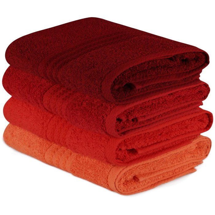 Set of 4 Hand Towels - 50 x 90 cm - 100% Cotton - Orange